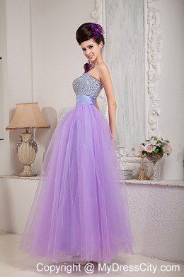 Strapless Lavender A-line Tulle Prom Pageant Dress Beaded