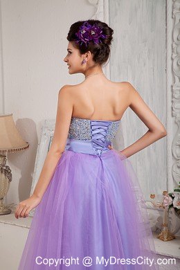Strapless Lavender A-line Tulle Prom Pageant Dress Beaded
