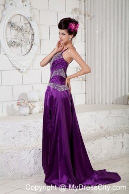 Eggplant Purple Taffeta Pageant Dress Sweetheart Beaded