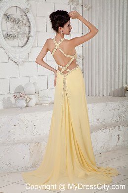 Light Yellow Empire Pageant Dress with Cut Out Waist