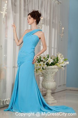 One Should Brush Train Chiffon Pageant Dress in Aqua Blue