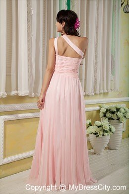 Baby Pink Floor-length Asymmetrical Chiffon Pageant Dress with Beading