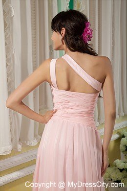 Baby Pink Floor-length Asymmetrical Chiffon Pageant Dress with Beading