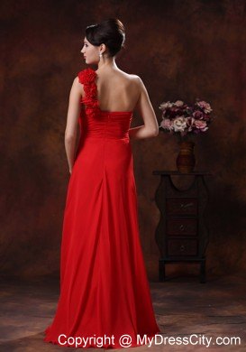 Red Empire One Shoulder Flowery Prom Pageant Dress