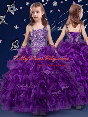 Sleeveless Beading and Ruffled Layers Lace Up Pageant Dress for Teens