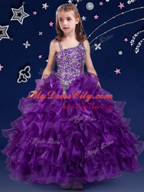 Sleeveless Beading and Ruffled Layers Lace Up Pageant Dress for Teens