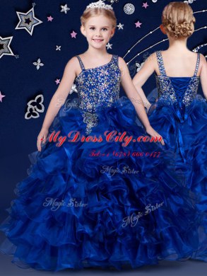 Beading and Ruffled Layers Juniors Party Dress Royal Blue Lace Up Sleeveless Floor Length