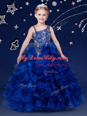 Beading and Ruffled Layers Juniors Party Dress Royal Blue Lace Up Sleeveless Floor Length