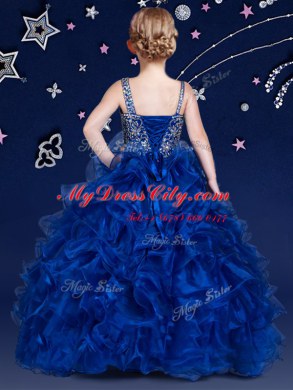 Beading and Ruffled Layers Juniors Party Dress Royal Blue Lace Up Sleeveless Floor Length