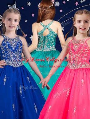 Dazzling Hot Pink and Royal Blue Casual Dresses Quinceanera and Wedding Party and For with Beading Scoop Sleeveless Zipper