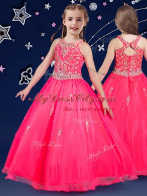 Dazzling Hot Pink and Royal Blue Casual Dresses Quinceanera and Wedding Party and For with Beading Scoop Sleeveless Zipper