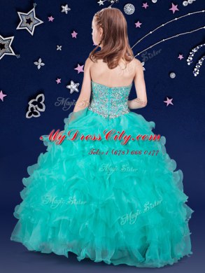 Halter Top Organza Sleeveless Floor Length Party Dresses and Beading and Ruffles