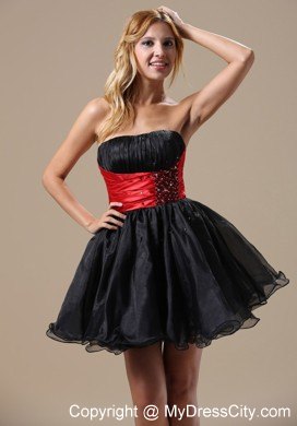 Montana Mimi Black Organza Party Gown with Red Beaded Waistband