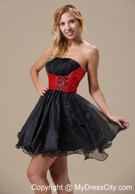 Montana Mimi Black Organza Party Gown with Red Beaded Waistband