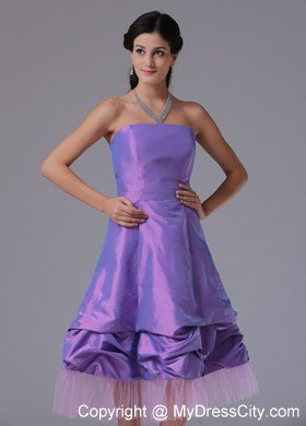 Lavender A-line Strapless Party Dress with Tea-length