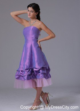 Lavender A-line Strapless Party Dress with Tea-length