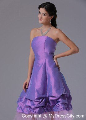 Lavender A-line Strapless Party Dress with Tea-length