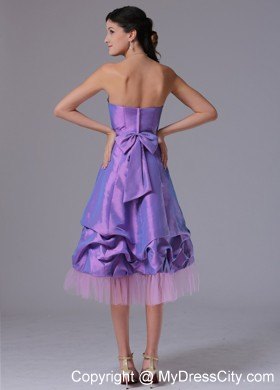 Lavender A-line Strapless Party Dress with Tea-length