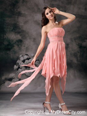 Chiffon Strapless Knee-length Prom Party Dress in Perfect Peach