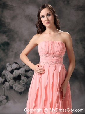 Chiffon Strapless Knee-length Prom Party Dress in Perfect Peach