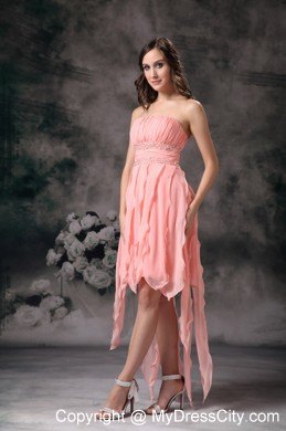 Chiffon Strapless Knee-length Prom Party Dress in Perfect Peach