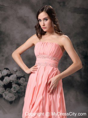 Chiffon Strapless Knee-length Prom Party Dress in Perfect Peach