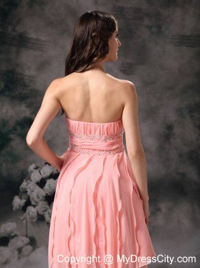 Chiffon Strapless Knee-length Prom Party Dress in Perfect Peach