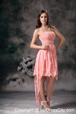 Chiffon Strapless Knee-length Prom Party Dress in Perfect Peach