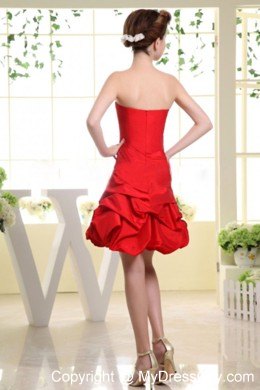 Strapless Red Pick-ups Party Dress with Hand Made Flowers