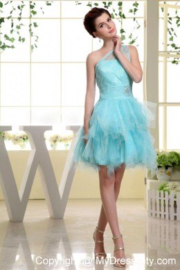 Light Blue One Shoulder Asymmetrical Prom Dress for Party