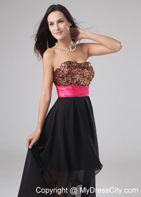 Black Mini-length Paillette Party Dress with Hot Pink Sash