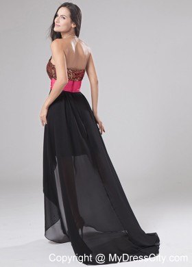 Black Mini-length Paillette Party Dress with Hot Pink Sash