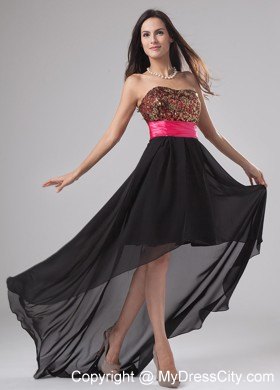 Black Mini-length Paillette Party Dress with Hot Pink Sash