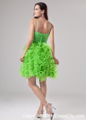 Beading and Ruffles Apple Green Deep V-neck Short Party Dress