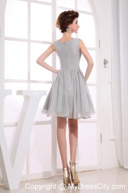 Grey Chiffon Knee-length Bateau Ruched Party Dress