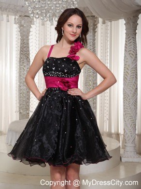 Beaded Organza Black Party Dress With Hand-made Flowers