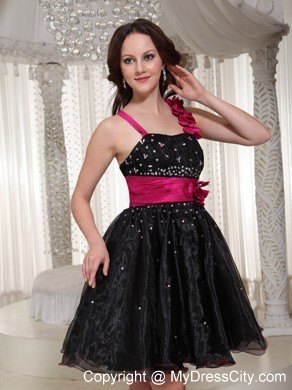 Beaded Organza Black Party Dress With Hand-made Flowers