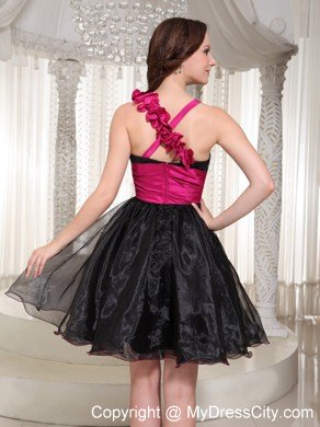 Beaded Organza Black Party Dress With Hand-made Flowers