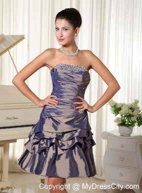 Dark Purple Ruched and Ruffled Party Dress with Beading