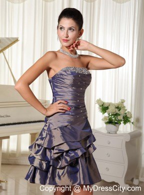 Dark Purple Ruched and Ruffled Party Dress with Beading