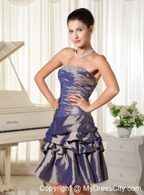 Dark Purple Ruched and Ruffled Party Dress with Beading