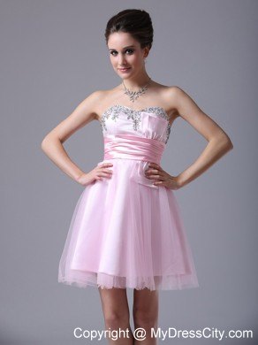 Short Pink Tulle Beaded Sweetheart Bowknot Party Dress