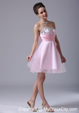 Short Pink Tulle Beaded Sweetheart Bowknot Party Dress