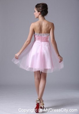 Short Pink Tulle Beaded Sweetheart Bowknot Party Dress