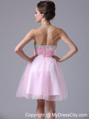 Short Pink Tulle Beaded Sweetheart Bowknot Party Dress