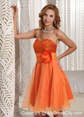 Short Orange Zipper-up Back Organza Party Dress with Paillette