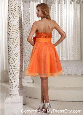 Short Orange Zipper-up Back Organza Party Dress with Paillette