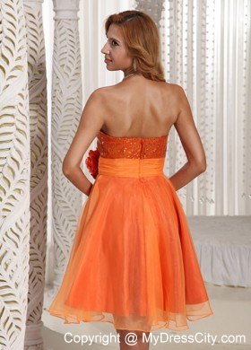 Short Orange Zipper-up Back Organza Party Dress with Paillette