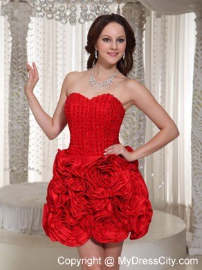 Hand-made Flowers and Beading Red Mini Party Dress