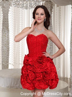 Hand-made Flowers and Beading Red Mini Party Dress